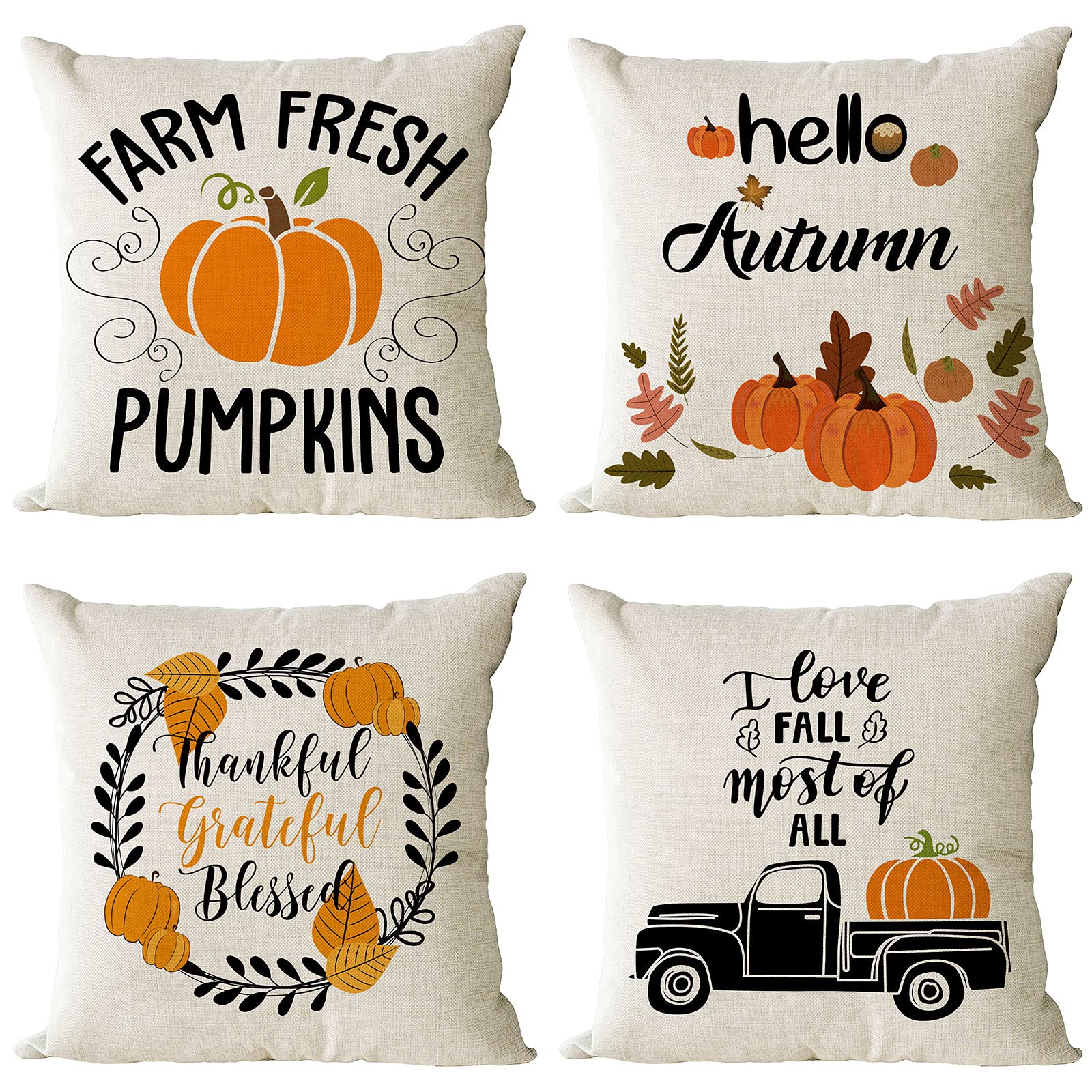 Amazon.com: YeeJu Fall Decor Pillow Covers 12x12 Set of 4 Pumpkin ...