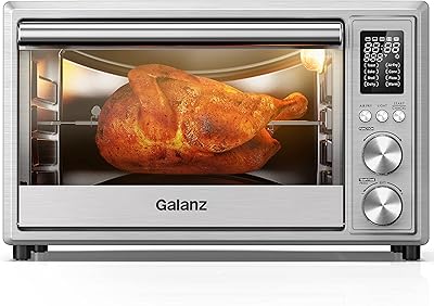 Galanz GT12SSDAN18 Digital Fry & Rotisserie Combo 8-in-1 Air Fryer Toaster, Convection Oven with Pizza & Dehydrate, 4 Accessories Included, 1800W, 26 Quart Large, Stainless Steel, 30L, 2 knobs