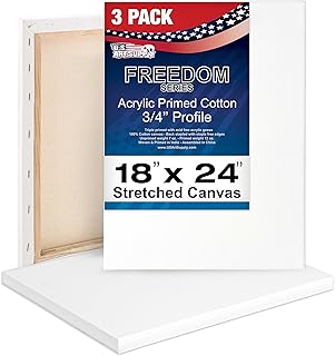 U.S. Art Supply 18 x 24 inch Stretched Canvas 12-Ounce Triple Primed, 3-Pack - Professional Artist Quality White Blank 3/...