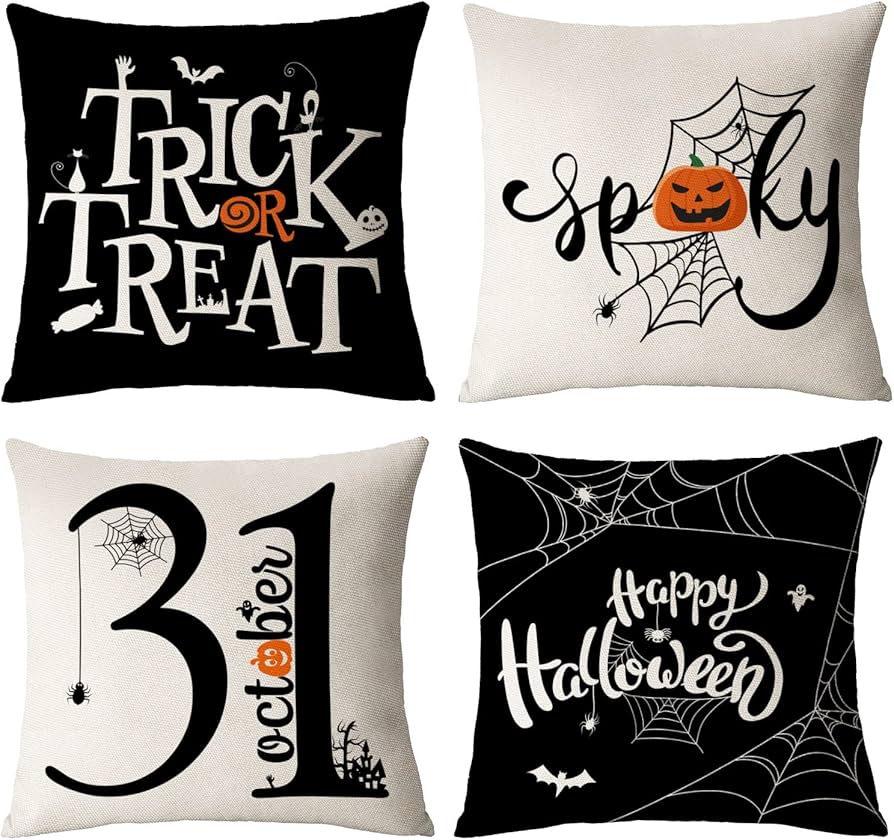 Amazon.com: Halloween Pillow Covers 12x12 Set of 4 Trick or Treat ...