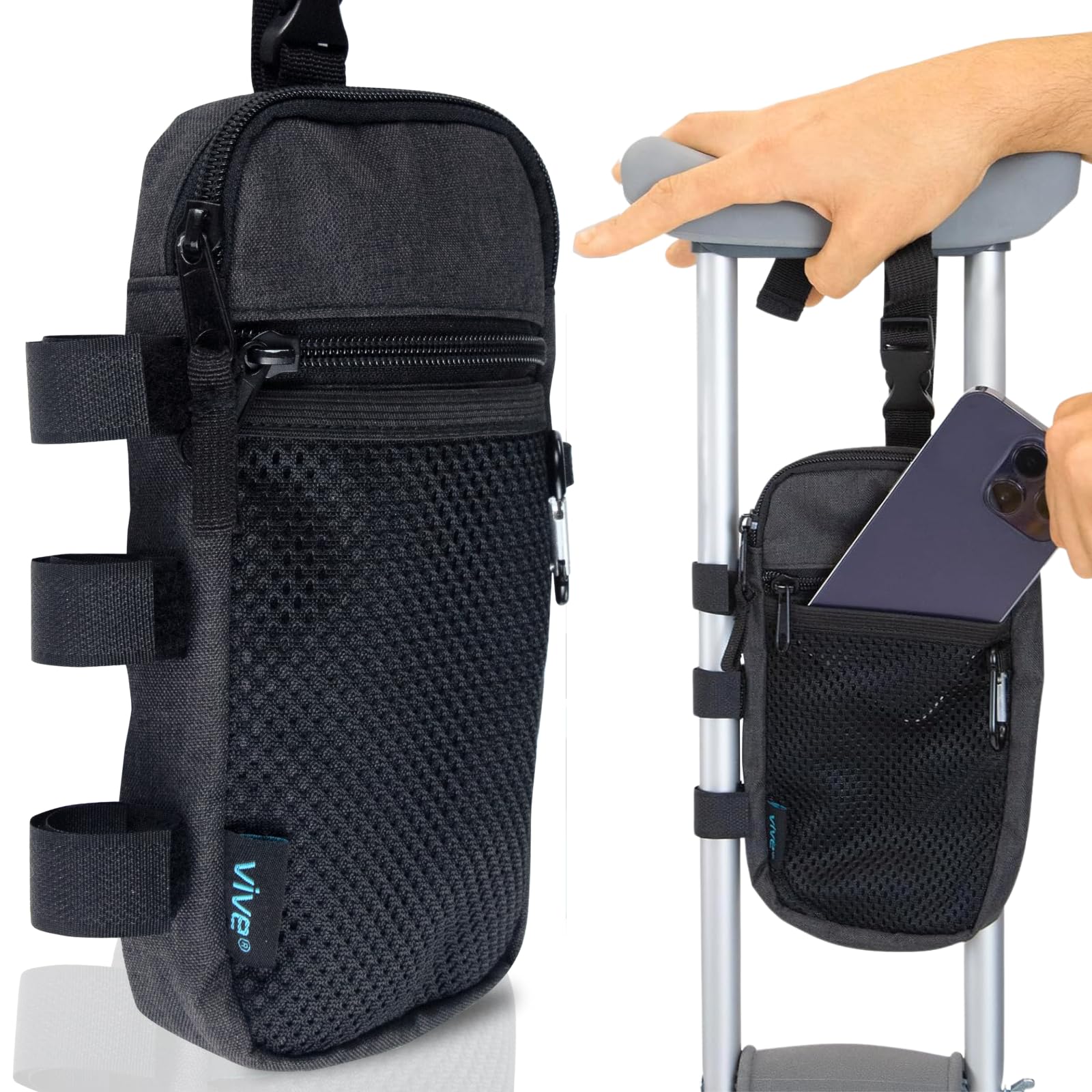 Vive Forearm Crutch Bag - Lightweight & Waterproof Forearm Crutch Accessories Storage Pouch with Triangle Shape - Universal Crutch Accessories Bag with Mesh Pocket to Organize Daily Essentials