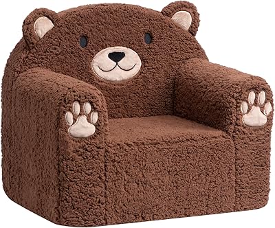 ALIMORDEN Toddler Couch Ultra-Soft Snuggle Chair, Comfy Sherpa Foam Filled Lovely Bear Sofa, Kids Cozy Corner Play Couch for Boys and Girls, Brown