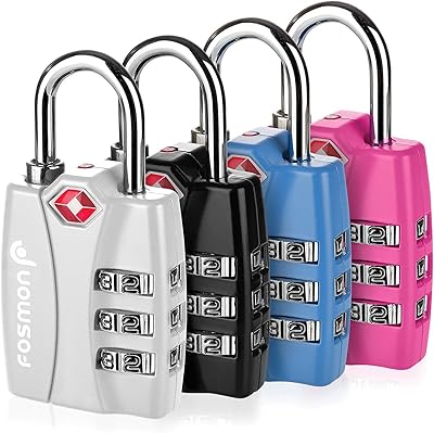 Fosmon TSA Approved Locks for Luggage. Suitcase Locks with Open Alert Indicator, 3 Digit Combination Padlock with Alloy Body for Travel, Backpack Zipper Anti Theft, Locker, Gym, Gun Case, Tent- 4 Pack