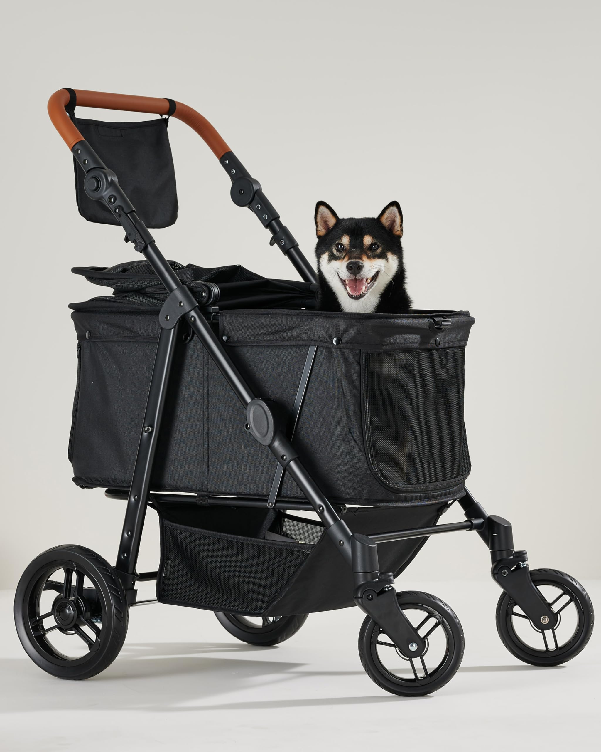 Medium Pet Stroller for Dogs Up to 66lbs, Adjustable Handle, 180  Canopy, 4 Wheels for Medium/Large Dogs and Cats, Waterproof Pad