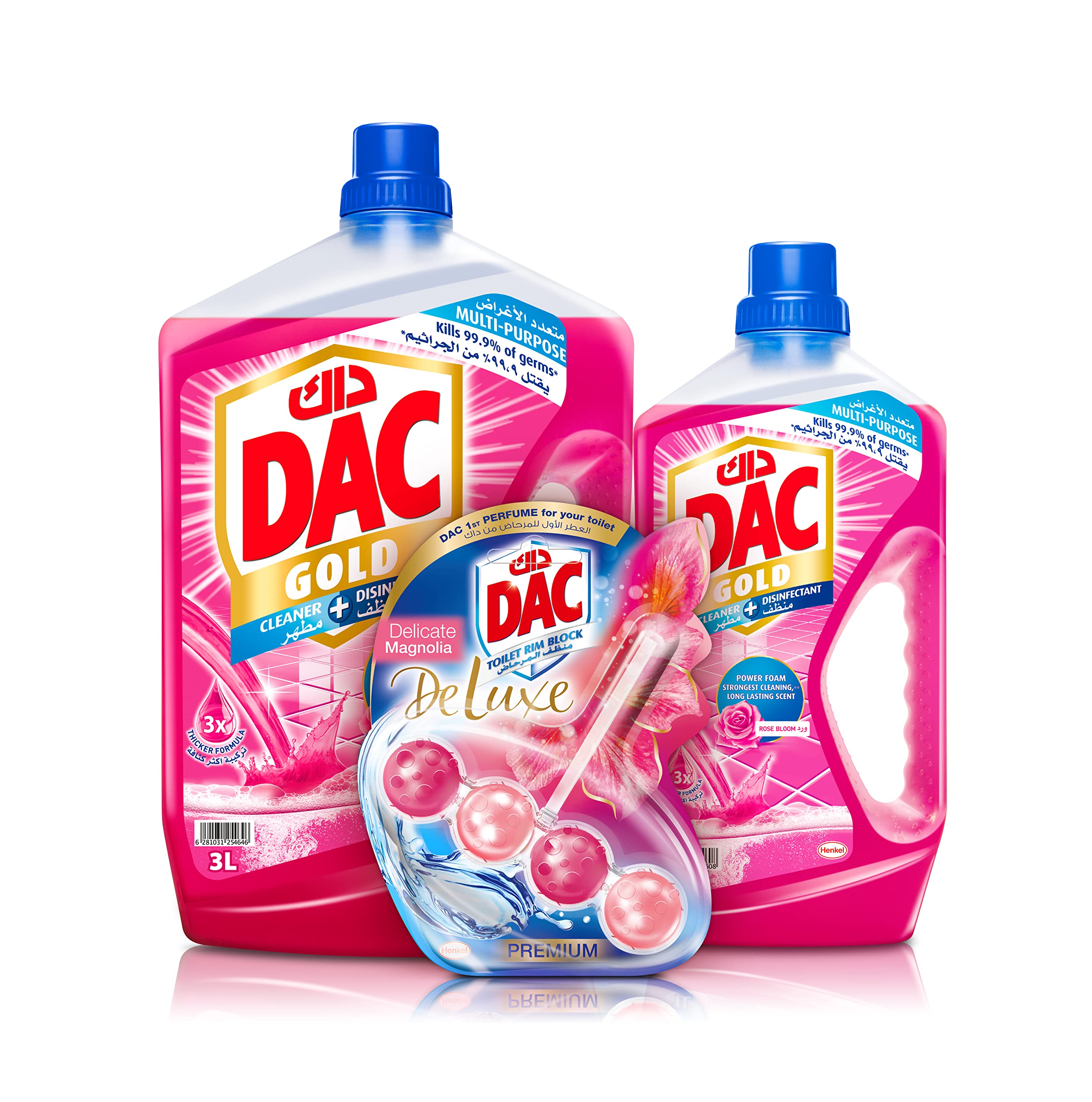 Dac Gold Disinfectant Multi-Purpose Cleaner, Rose (3L+1L) And Dac Deluxe Toilet Rim Block, Magnolia 50G