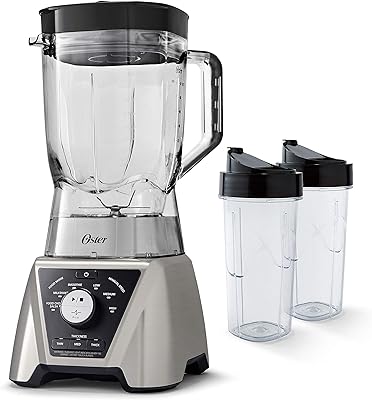 Oster BLSTTS-CB2-000 Pro Blender with Texture Select Settings, 2 Blend-N-Go Cups and Tritan Jar, 64 Ounces, Brushed Nickel