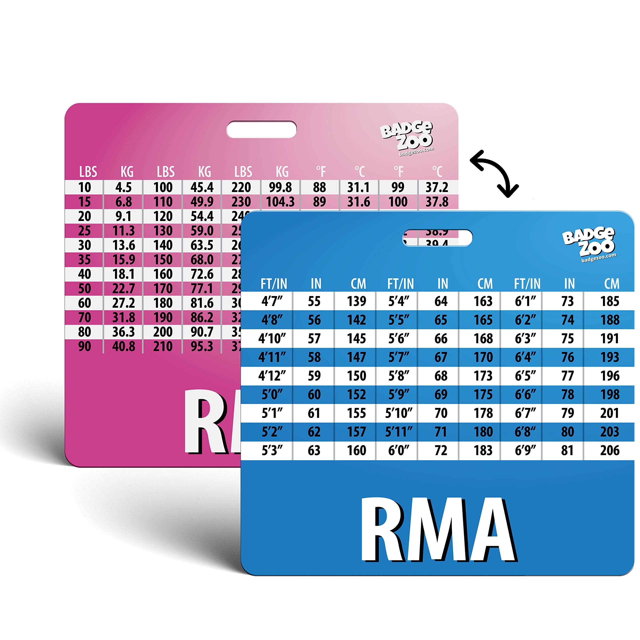 RMA Badge Buddy with Weight, Height and Temperature Conversion Pink/Blue - Horizontal Badge Id Card - by BadgeZoo