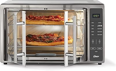 Oster Air Fryer Oven, 10-in-1 Countertop Toaster, Large Enough for 2 Pizzas, Stainless Steel French Doors, XL Sized