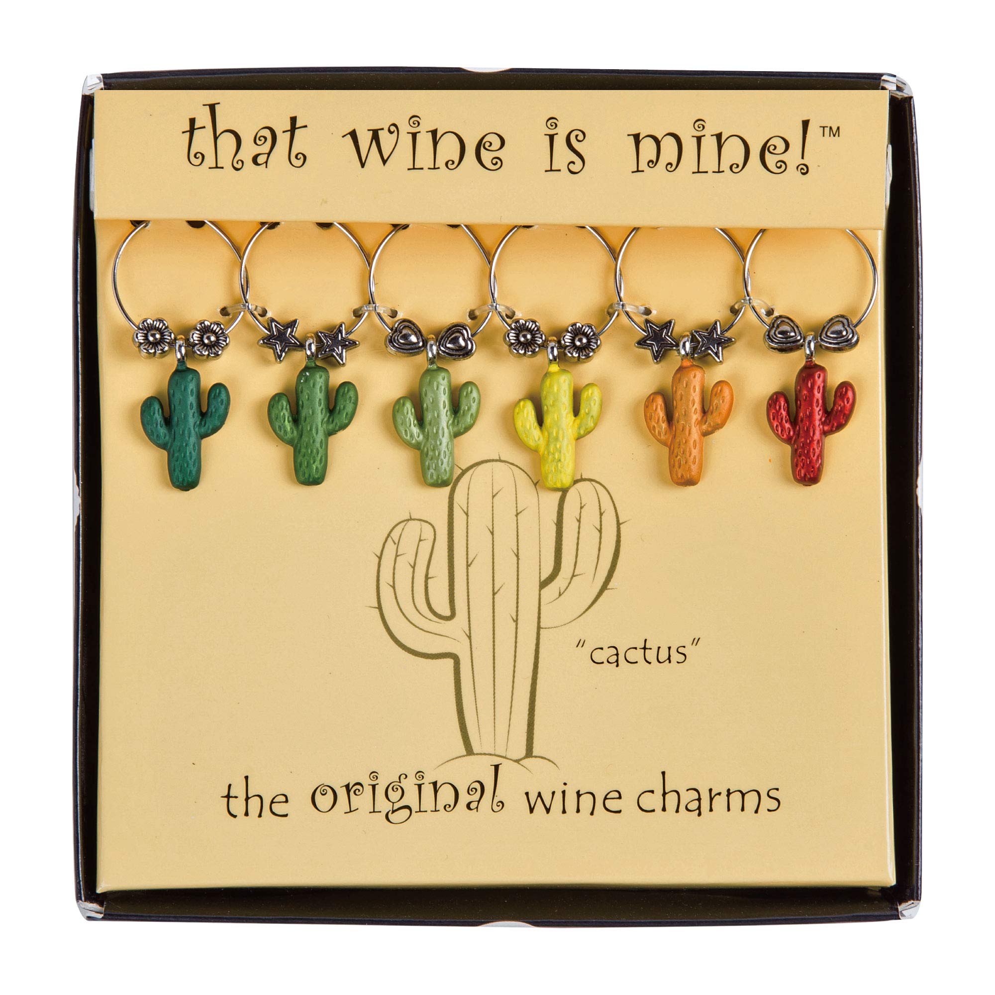 Wine Things Cactus, Painted Wine Charms, Fits neatly around stem, Multicolor