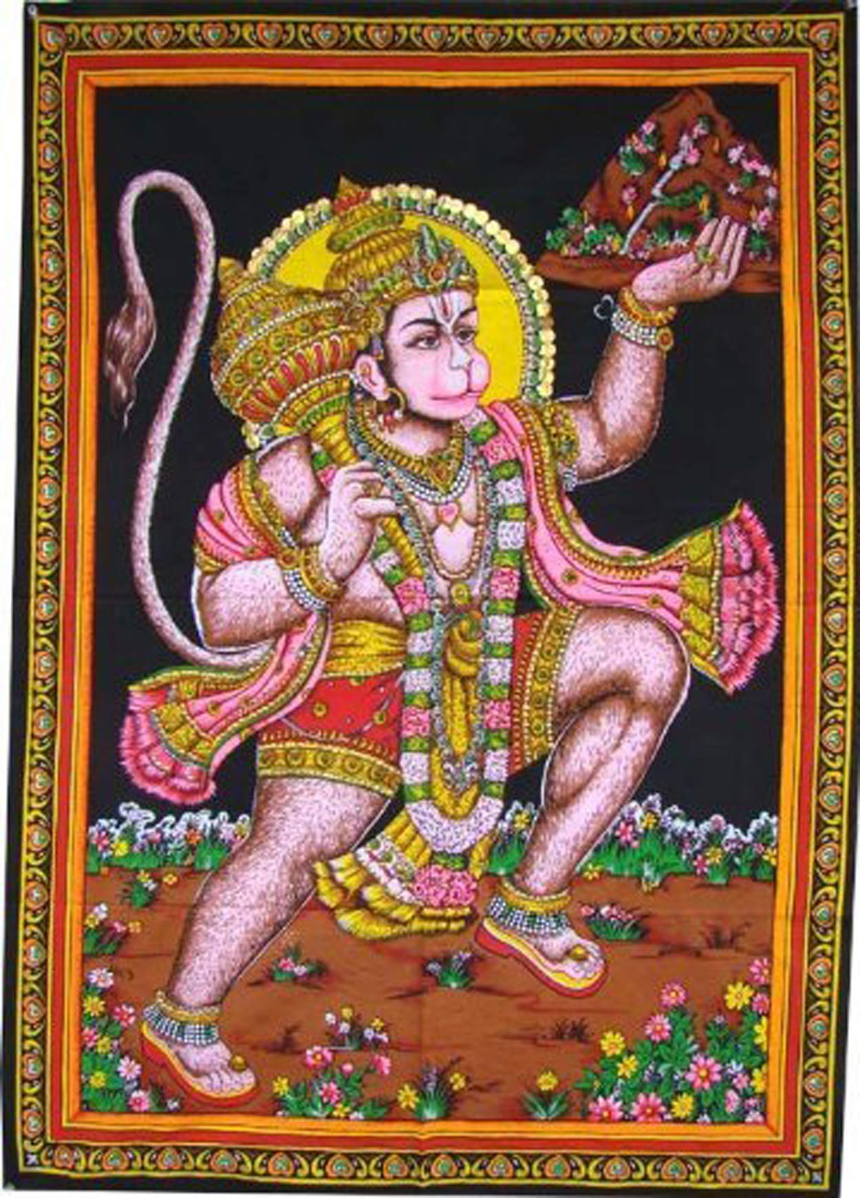 Rastogi Handicrafts Cotton Wall Hanging 40" X 30" Poster Size Home Decor (HANUMAN-G)