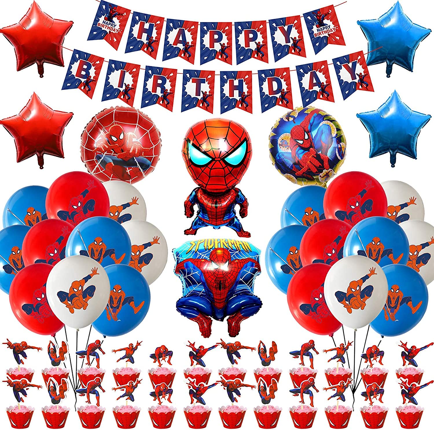 Buy HIGHLAND Spiderman Birthday Decorations – Spiderman Balloons Banner ...