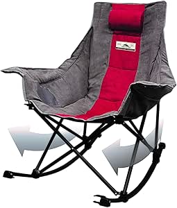 High Sierra Folding Rocking Chair for Outdoor, Camping, Beach, and Patio, Cupholder-Free to Prevent Spills, Built-in Padded Pillow, No Assembly Required, Extra Wide Seat