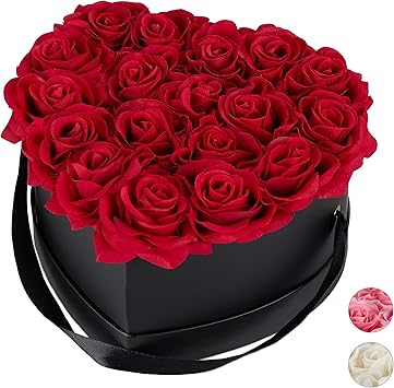 Relaxdays Rosas Artificiales, Caja de Flores Negra, 18 Unidades, Ramo  Decorativo, Flower Box, Cartón-Tela-PP, Rojo : : Hogar y cocina