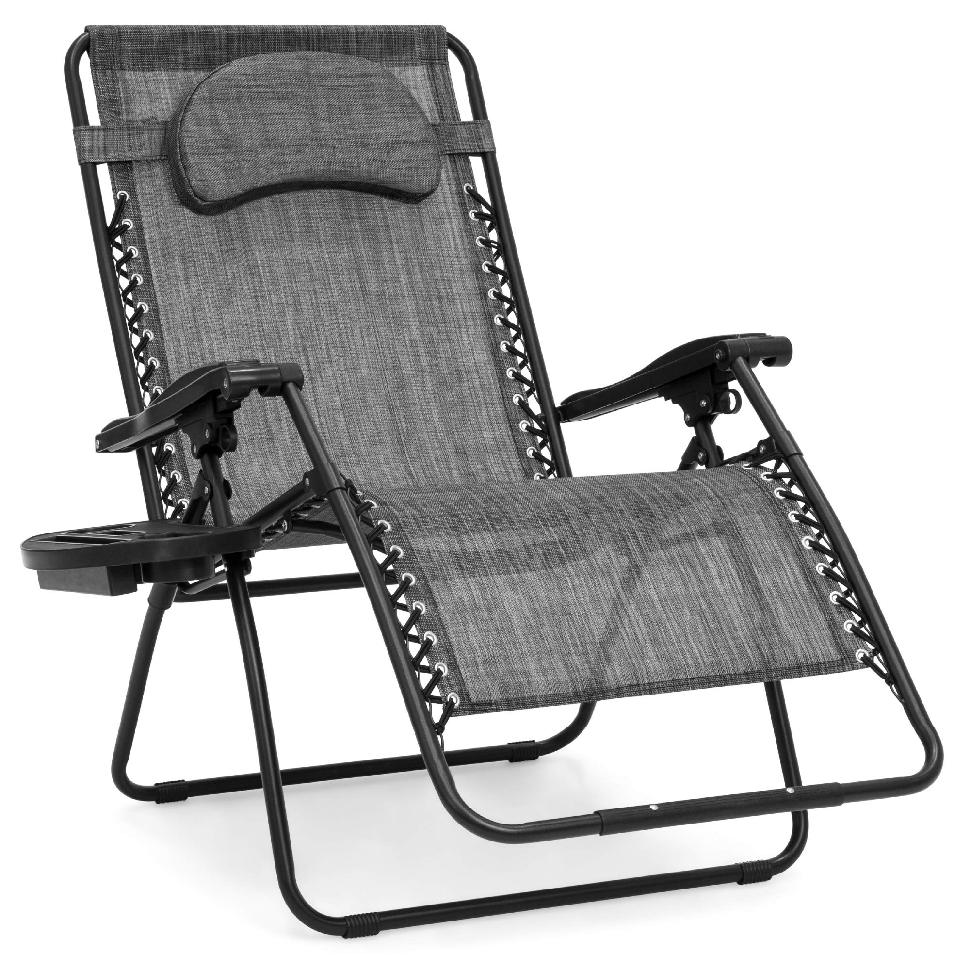 Best Choice Products Oversized Zero Gravity Chair, Folding Outdoor Patio Lounge Recliner w/Cup Holder Accessory Tray and Removable Pillow - Gray