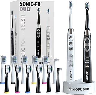 Sonic-FX Duo Rechargeable Electric Toothbrush Set - with 14 Brush Heads, 3 Modes, Smart Auto-Timer, Charging Dock Holder -...