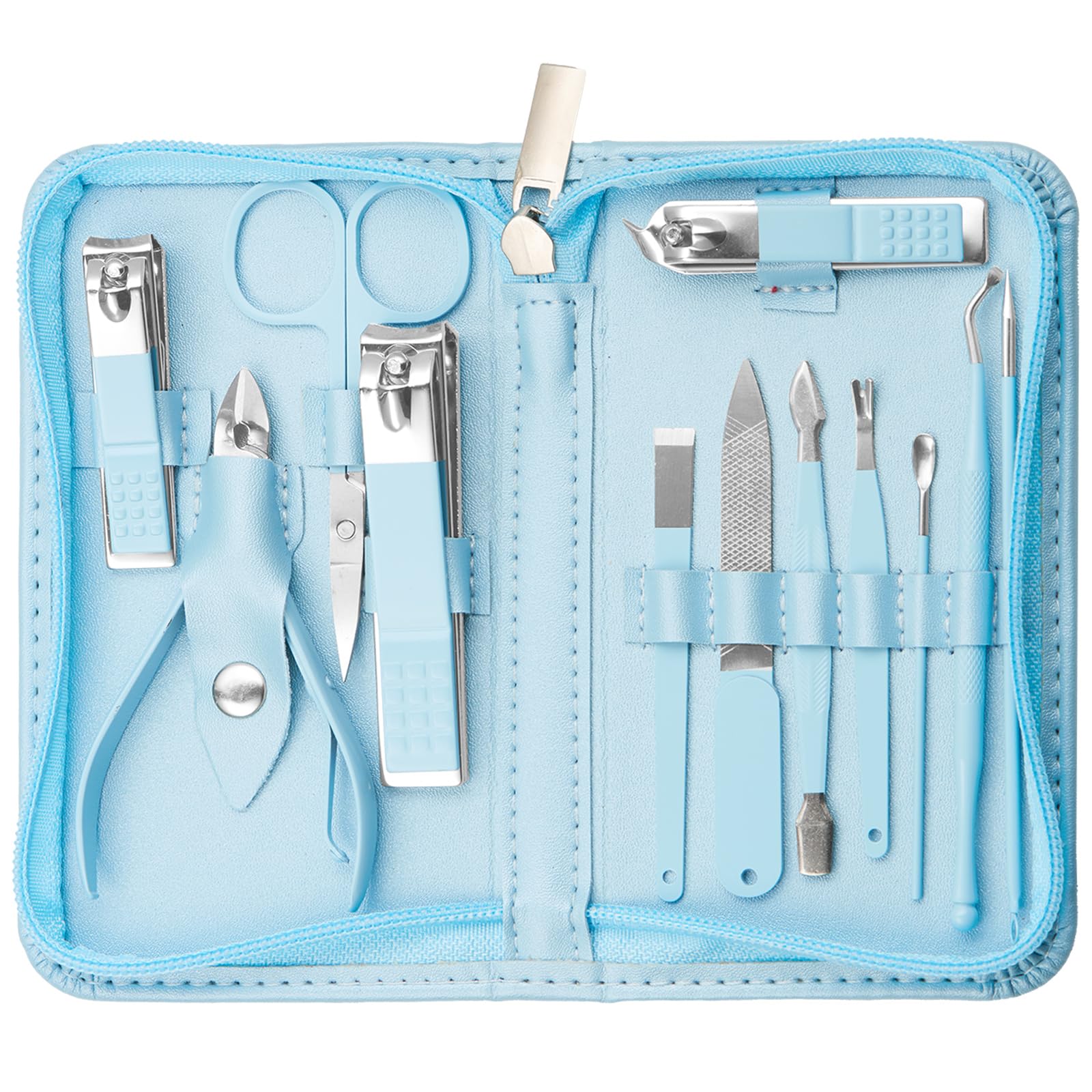 Nail Kit, Manicure Kit, Nail Care Kit for Women, Manicure Pedicure Set, Nail Clippers Toenail Clippers Kit, Professional Manicure Kit Pedicure Kit, Light Blue Travel Case, Set of 12.