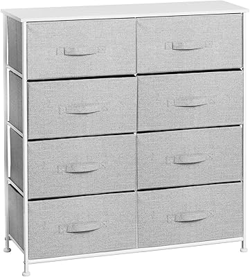 mDesign 38.31" High Steel Frame/Wood Top Storage Dresser Furniture Unit with 8 Removable Fabric Drawers - Large Bureau Organizer for Bedroom, Living Room, or Closet - Lido Collection, Gray