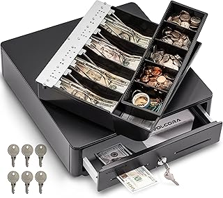 13" Cash Register Drawer for Point of Sale (POS) System with Round Edges - Fully Removable 2-Tier 4 Bill 5 Coin Cash Tray,...