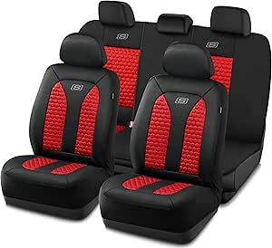 Skechers Memory Foam™ Car Seat Cover Full Sets, Hexcomb Breathable Thick Seat Covers, Airbag Compatible, Automotive Comfort &amp; Protection for Most Cars,Van,Trucks, SUVs (Red,Full Set)