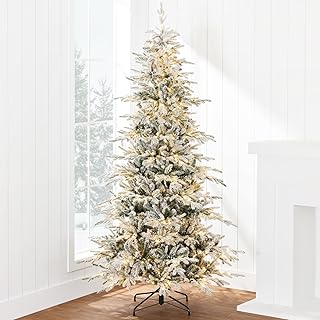 Best Choice Products Lighted Aspen Christmas Tree, 7.5ft Flocked Artifical Noble Fir, Pre-Lit White & Multicolored LED Lig...