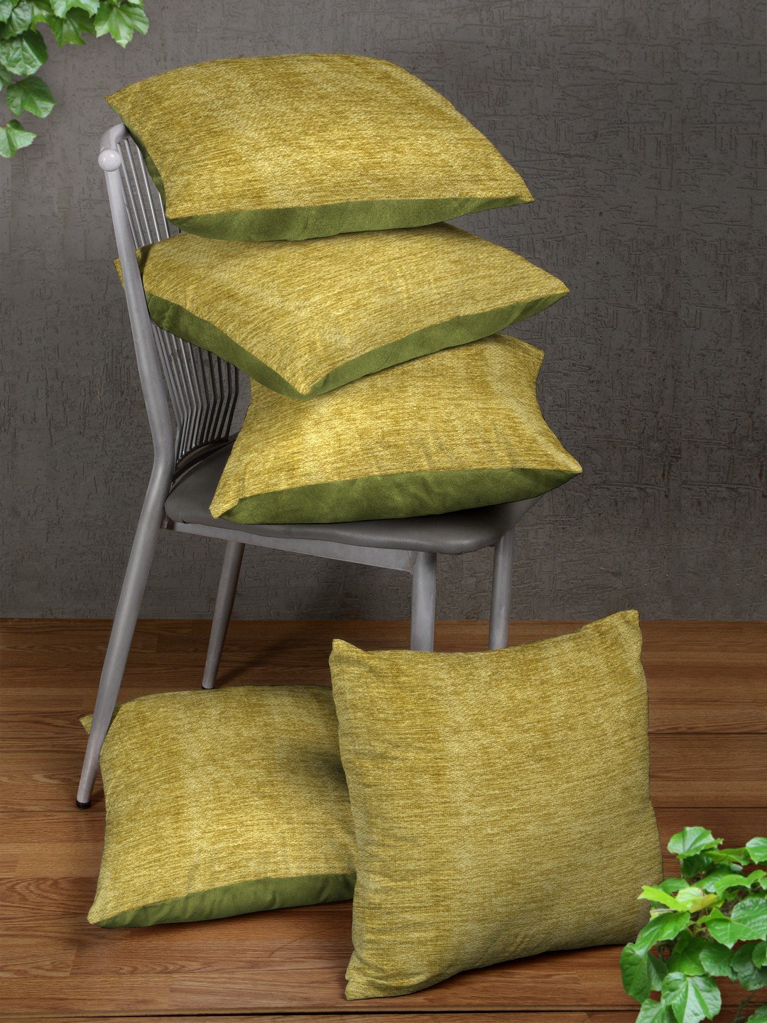 Romee Solid 5 Piece Chenille Cushion Cover Set - 16" x 16", Parrot Green