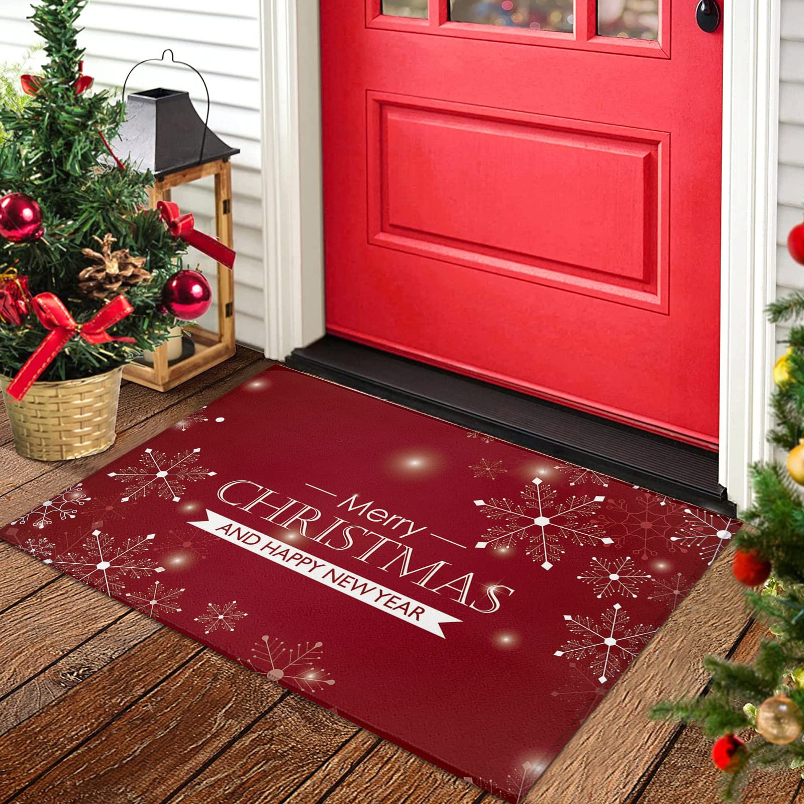 Amazon.com: Merry Christmas Snowflake Entrance Door Mat, Happy New ...