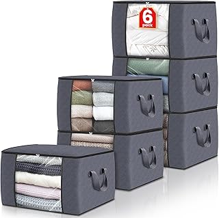 Fab totes 6 Pack Clothes Storage, Foldable Thick Fabric Blanket Storage Bags, Storage Containers for Organizing Bedroom, C...