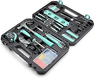 Amazon Basics Sturdy 142 Piece Household Tool Kit With Storage Case, Turquoise, 13.39 x 9.25 x 2.95 inch