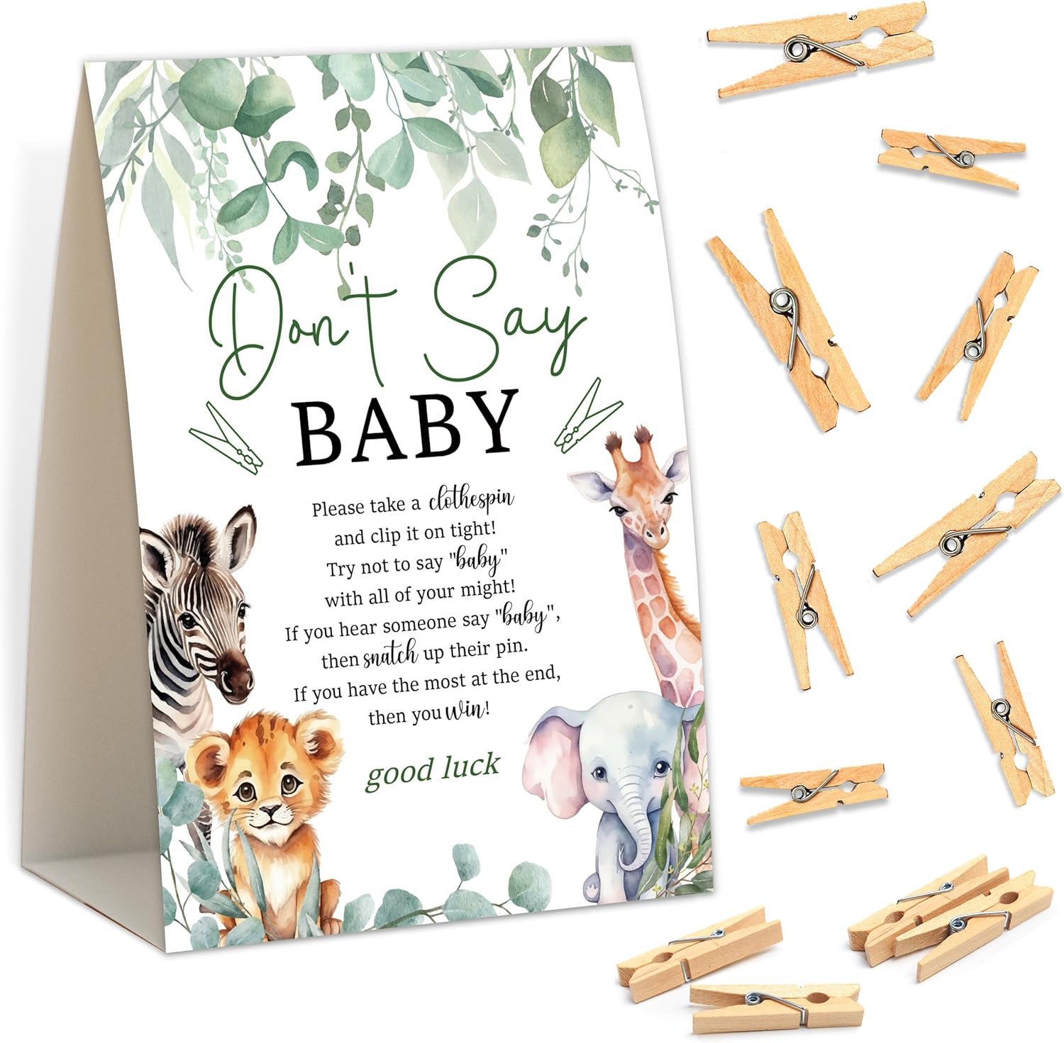 Amazon.com: Baby Shower Games - Safari Jungle Don't Say Baby Clothespin ...