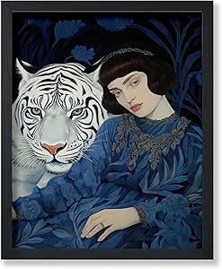 Poster Master Woman with White Tiger Poster - Wildlife Print - Tiger Art - Jungle Art - Trendy Art - Gift for Men, Women &amp; Animal Lover - Decor for Living Room or Bedroom - 16x20 UNFRAMED Wall Art