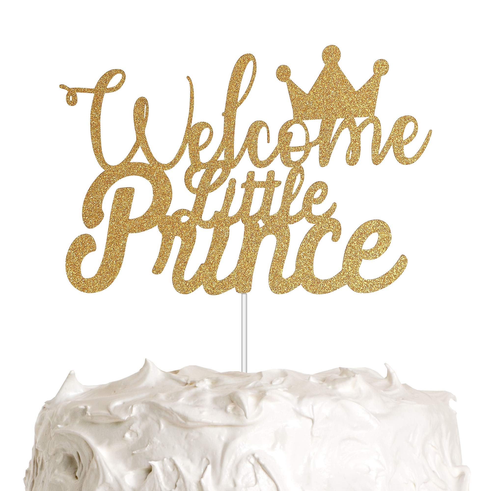 Buy Welcome Little Prince with Crown Cake Topper for Boy Baby Shower ...