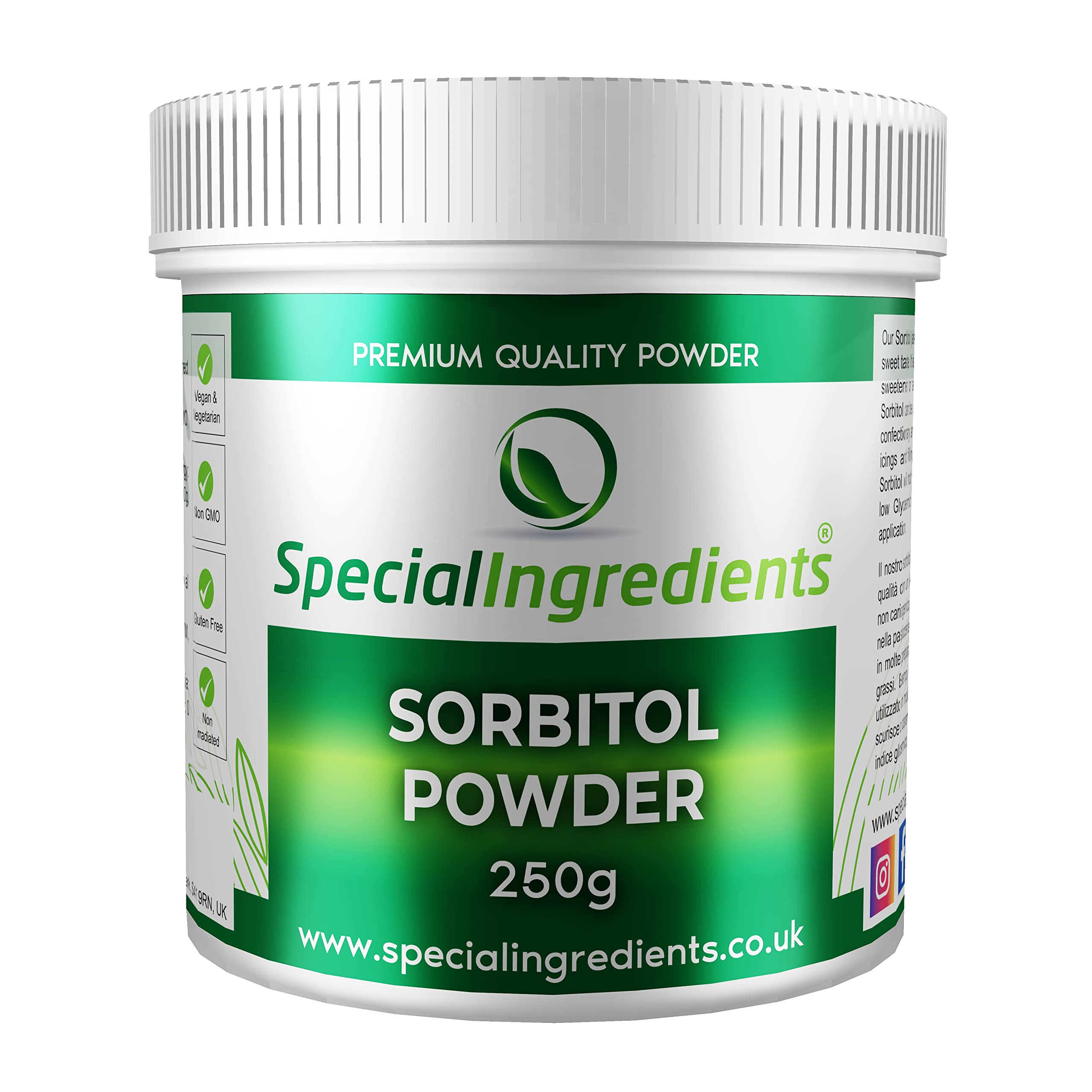 Sorbitol Powder 250g Premium Quality, Vegan, Non-GMO, Gluten Free, Non-irradiated – Recyclable Container