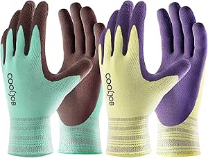 COOLJOB 2 Pairs Breathable Gardening Gloves for Women X-Small, Stretch Soft Modal Base with Non-slip Rubber Coating, Palm Dipped Grip Work Gloves for Gardener Worker in Lawn Yard Factory Garden