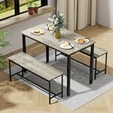 Dining Table Set for 4&comma; Kitchen Room Table Set with 2 Benches&comma; 3-Piece Dining Chairs Set for Breakfast Nook&comma; Grey