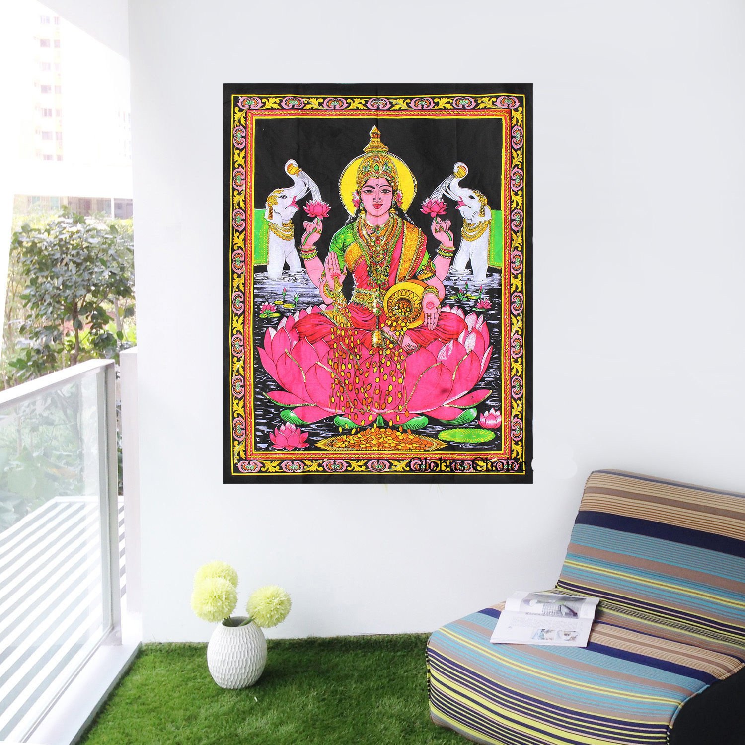 Rastogi Handicrafts Maa Lakshmi Goddess of Wealth & Prosperity - Cotton Poster Indian Goddess