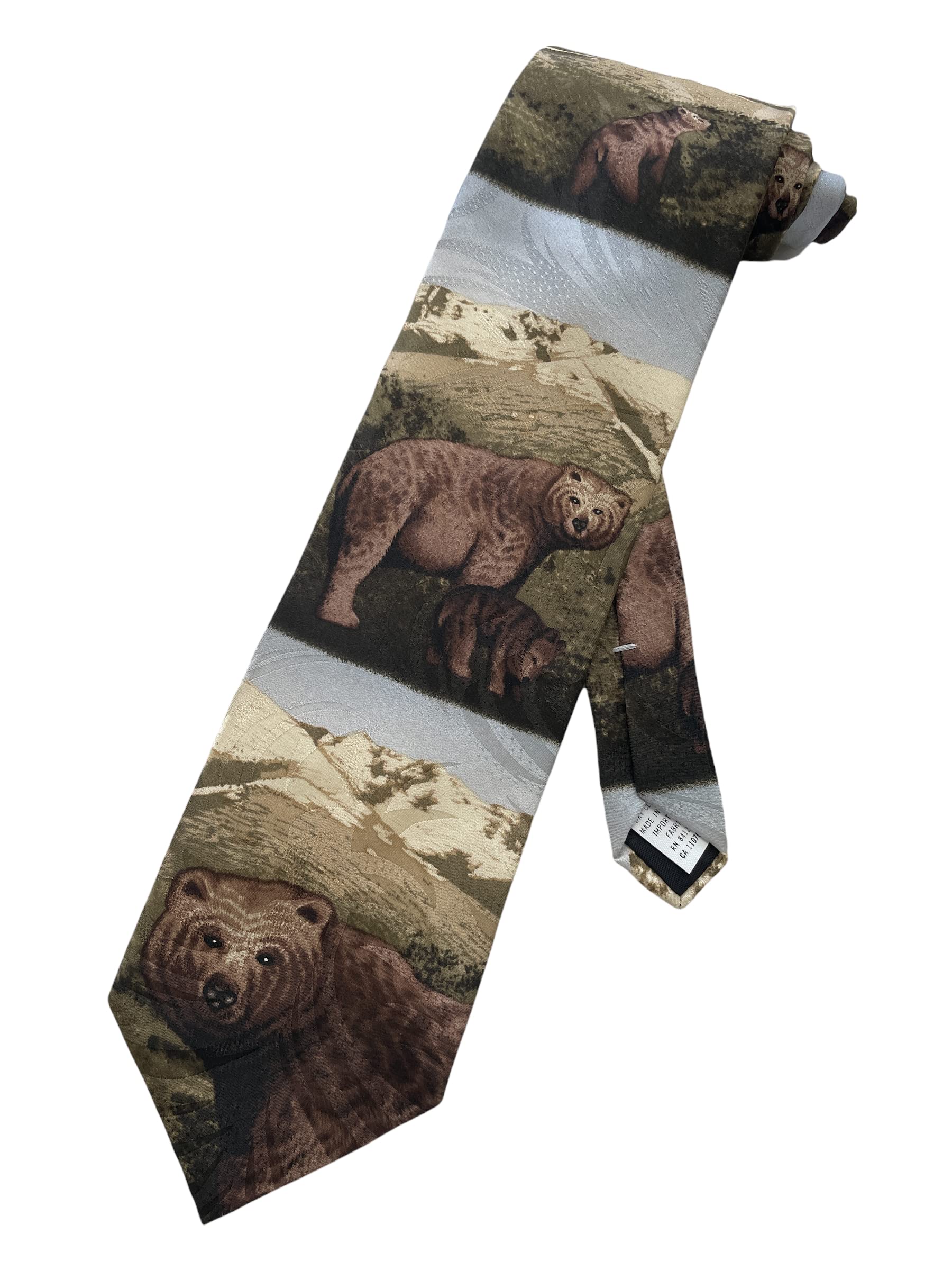 RM Style Mens Brown Bear Wilderness in the Wild Necktie - Neck Tie