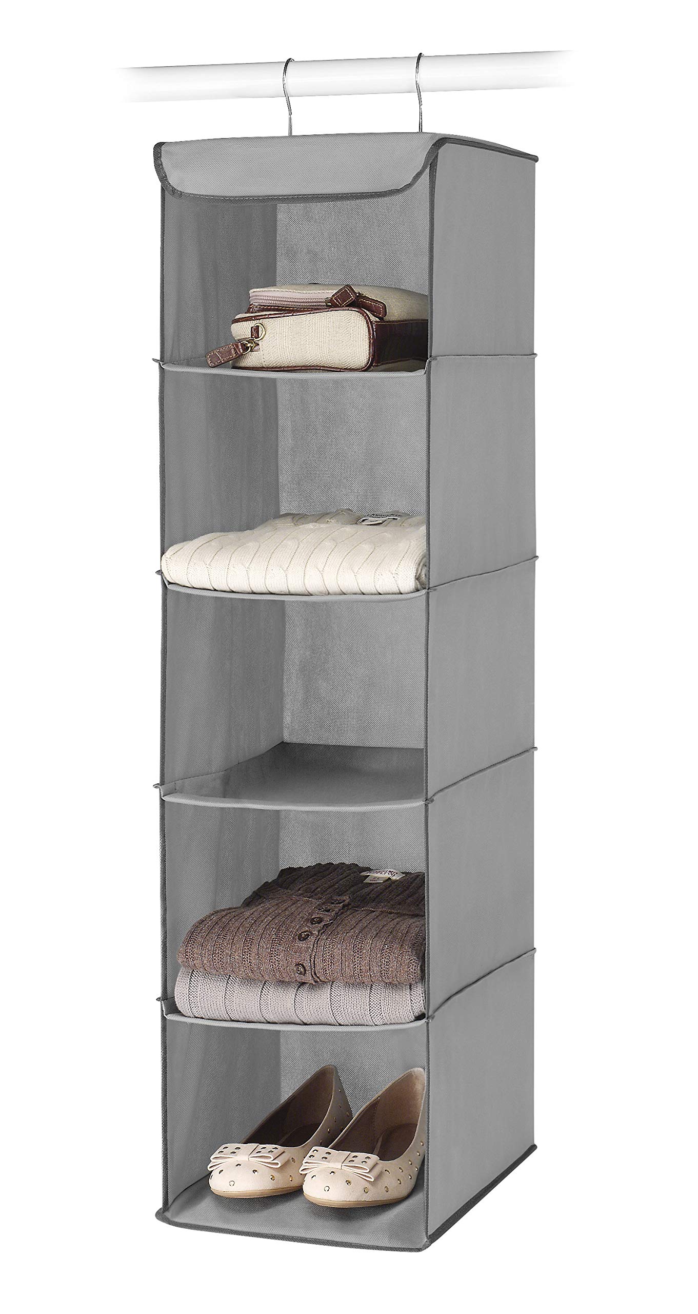 Whitmor Generic 6536-300-Grey 5 Section Closet Organizer - Hanging Shelves With Sturdy Metal Frame