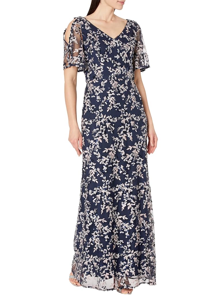 Alex Evenings Long Embroidered Fit-and-Flare Dress