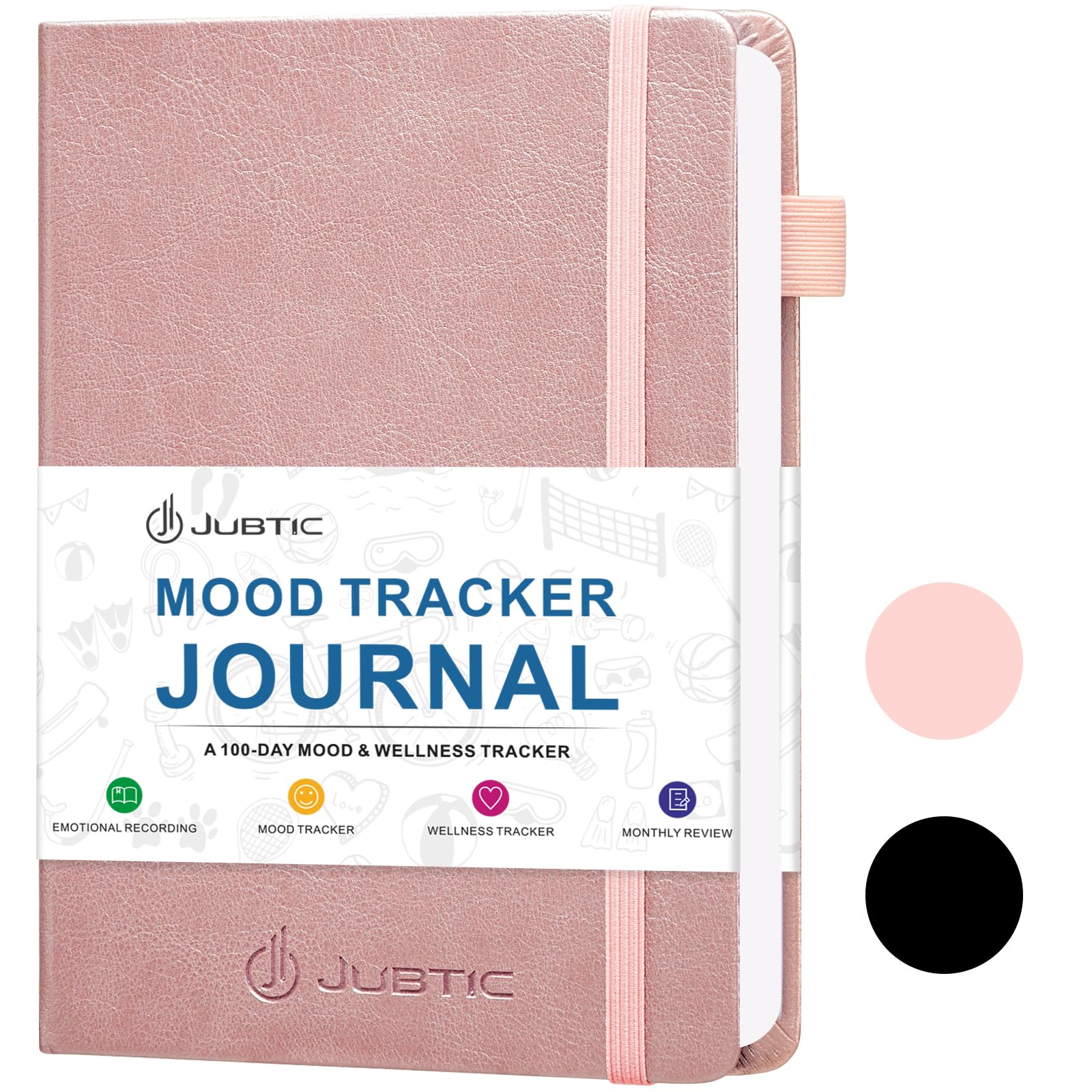 JUBTIC Mood Tracker Journal, Mental Health Journal for Women, 100-Day Self Care & Anxiety Journal with Wellness Tracker and Monthly Reflection, ADHD Planner to Practice Positive Thinking, Rose Gold