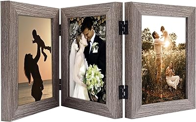 Golden State Art, 5x7 Three Picture Frame Trifold Hinged Photo Frame with 3 Openings, Desk Top Family Picture Collage, with Real Glass (5x7 Triple, Grey, 1-Pack)