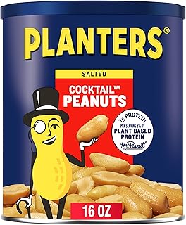 PLANTERS Salted Cocktail Peanuts, Party Snacks, Plant Based Protein 16oz (1 Canister)