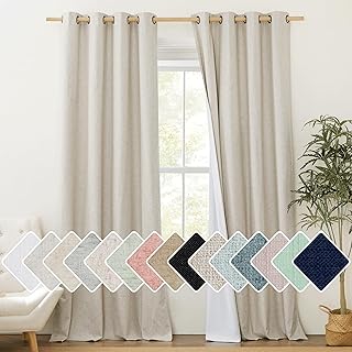 NICETOWN Natural Linen 100% Blackout Curtains 120 inches Length 2 Panels Set with Thermal Insulated Liners, 52" Width, Far...