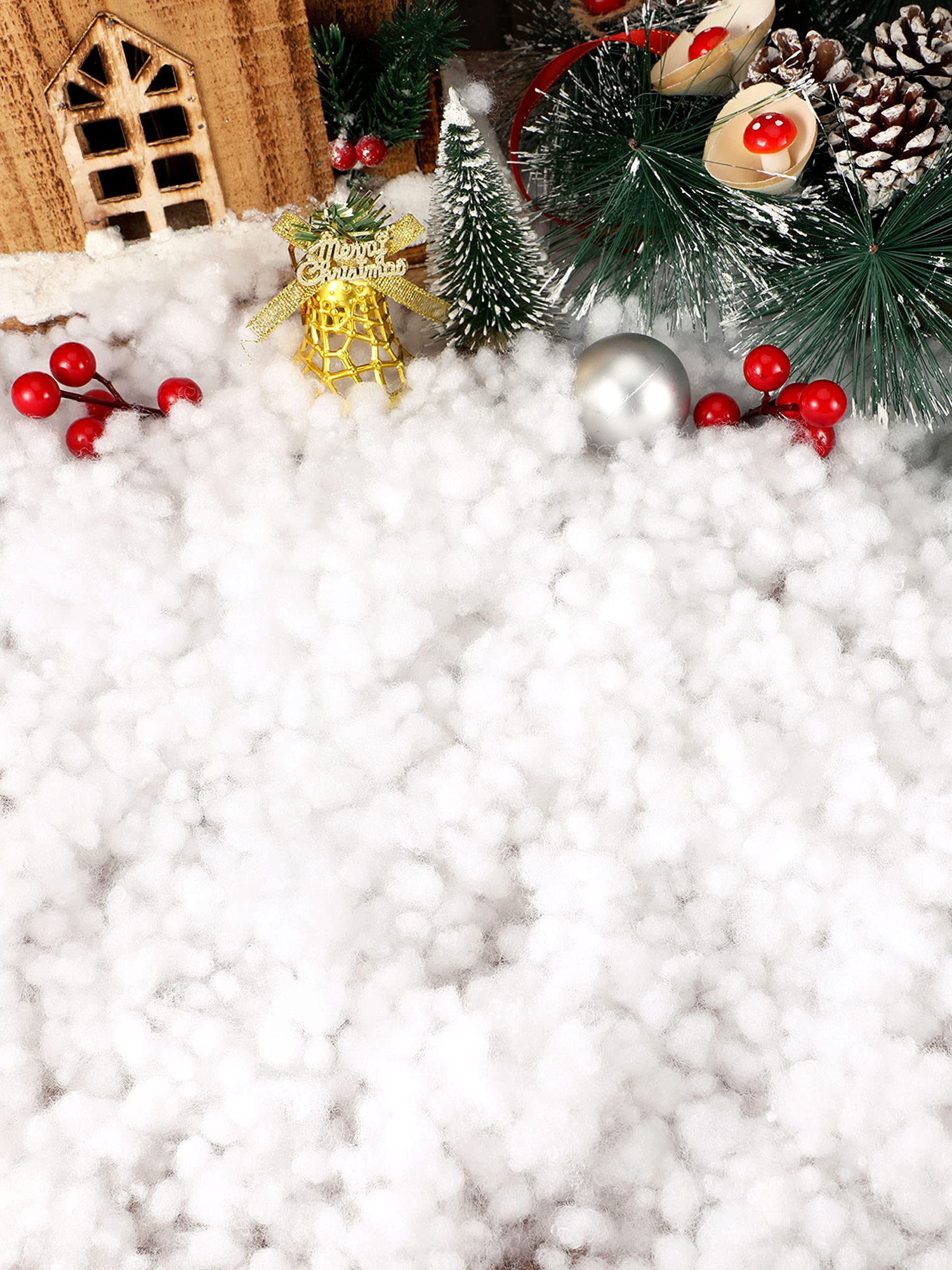 Riakrum Christmas Fake Snow Decor Artificial Snow Fluffy Fiber Stuffing Snow Covering Fake White Snow for for Christmas Tree Home and Party Decorations (Classic Style, 300 g)