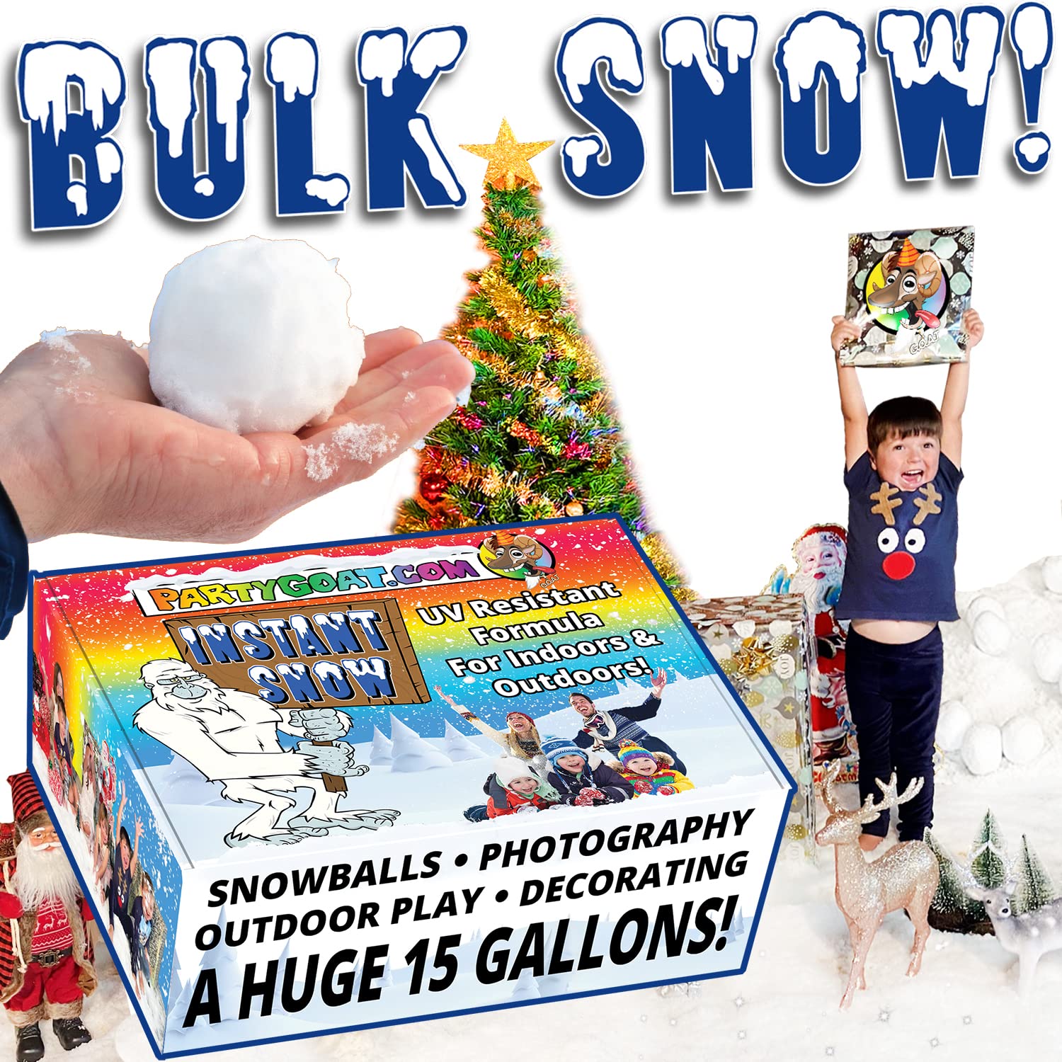 Bulk Fake Snow Powder for Outdoor & Indoor use! 39oz Make 15 Gallons of Instant Snow for Christmas Decoration, Snowball Fights, Crafts & Photography. Artificial Snow Mix for Kids Frozen Party.