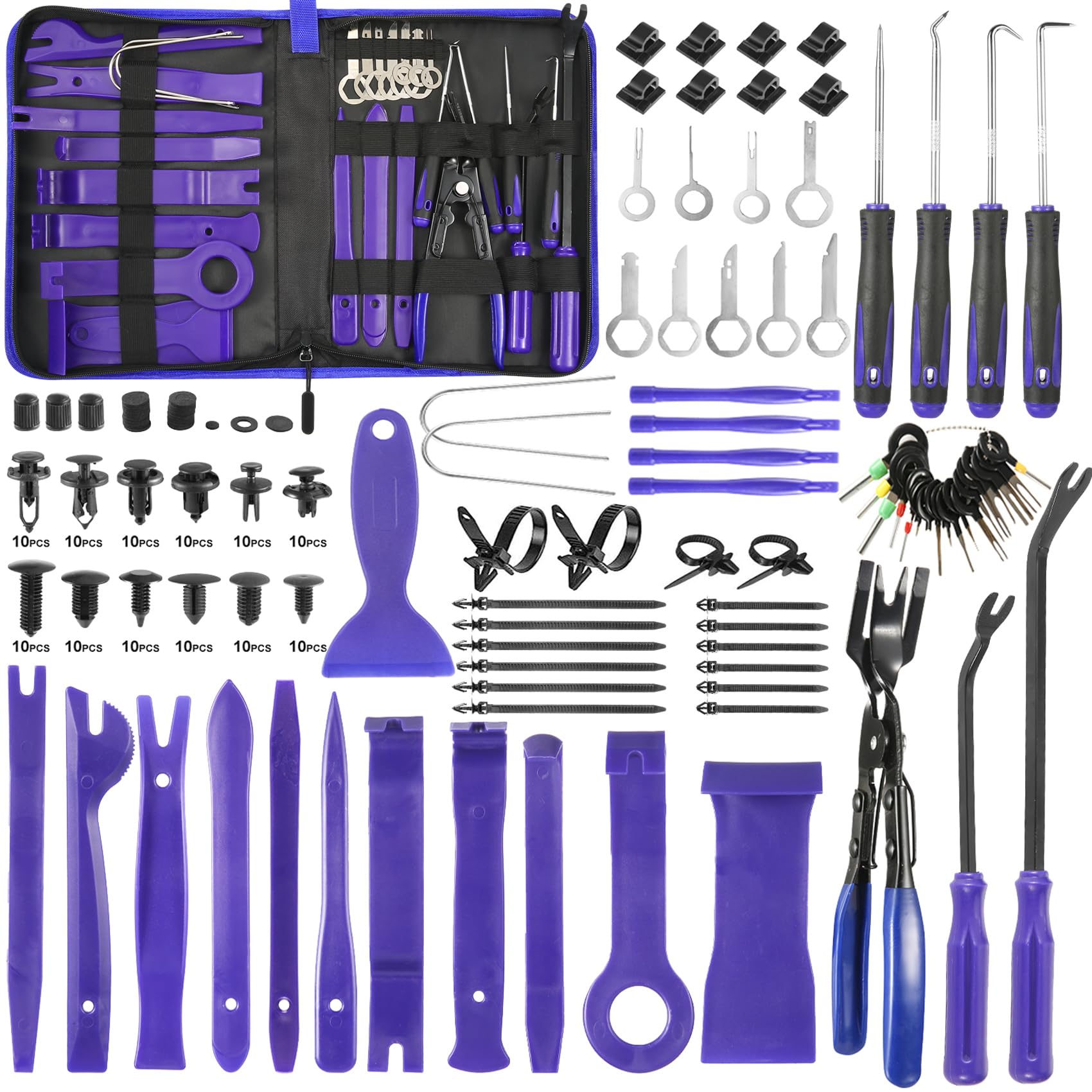 Uolor 342Pcs Trim Removal Tool Kit, Car Panel Door Audio Radio Stereo Removal Tools, Auto Push Pin Bumper Retainer Clip Set/Fastener Terminal Remover Tool/Car Upholstery Repair Pry Kit Auto Clip Plier