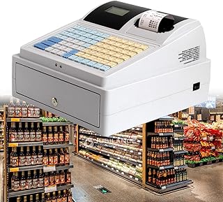 Cash Register, Small Business Cash Register System with Cash Drawer 81 Key Electronic Cash Register with LED Digital Display