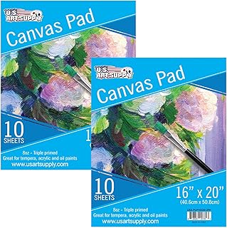 U.S. Art Supply 18" x 24" 10-Sheet 8-Ounce Triple Primed Acid-Free Canvas Paper Pad (Pack of 2 Pads)