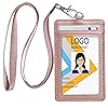 Teskyer Badge Holder with Lanyard, Leather ID Name Badge Card Holder with Lanyard for ID Badges, Vertical Rose Gold