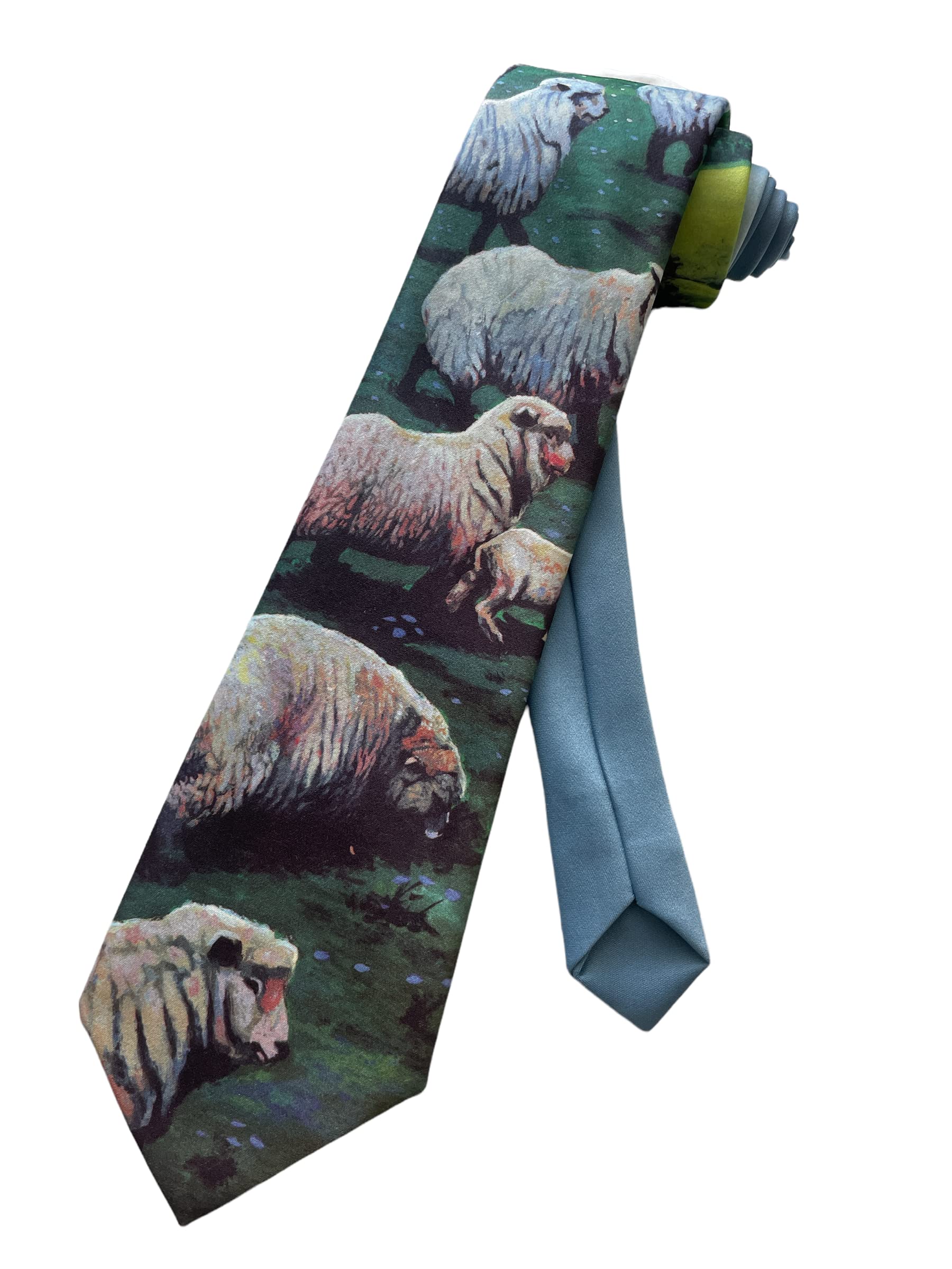 RM Style Mens Herd of Sheep on the Farm Necktie - One Size Neck Tie, Black, One size