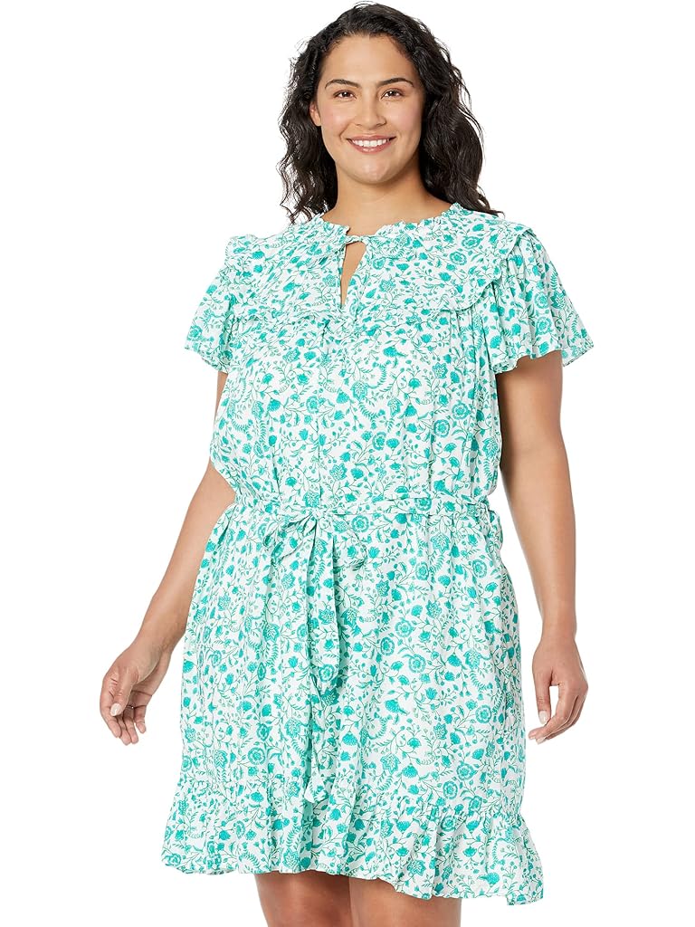 Draper James Plus Size Tie Waist Flutter Sleeve Dress in Woodblock Floral